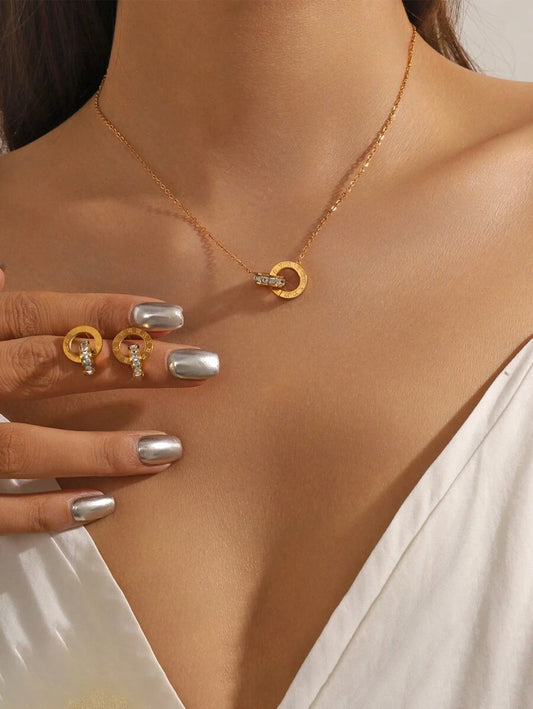 Lumera Roman Elegance Jewelry Set – Stainless Steel Necklace, Bracelet & Earrings